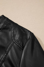Load image into Gallery viewer, Black Solid Faux Leather Zipper Slim Fit Bomber Jacket - Fashion Queen -  18
