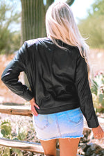 Load image into Gallery viewer, Black Solid Faux Leather Zipper Slim Fit Bomber Jacket - Fashion Queen -  2
