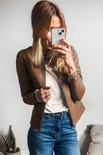 Load image into Gallery viewer, Black Solid Faux Leather Zipper Slim Fit Bomber Jacket - Fashion Queen -  25
