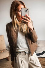 Load image into Gallery viewer, Black Solid Faux Leather Zipper Slim Fit Bomber Jacket - Fashion Queen -  6
