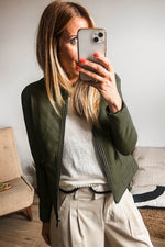 Load image into Gallery viewer, Black Solid Faux Leather Zipper Slim Fit Bomber Jacket - Fashion Queen -  9
