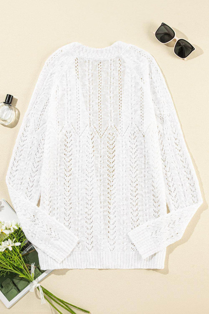 Black Solid Open Knit Cardigan - Fashion Queen -  19