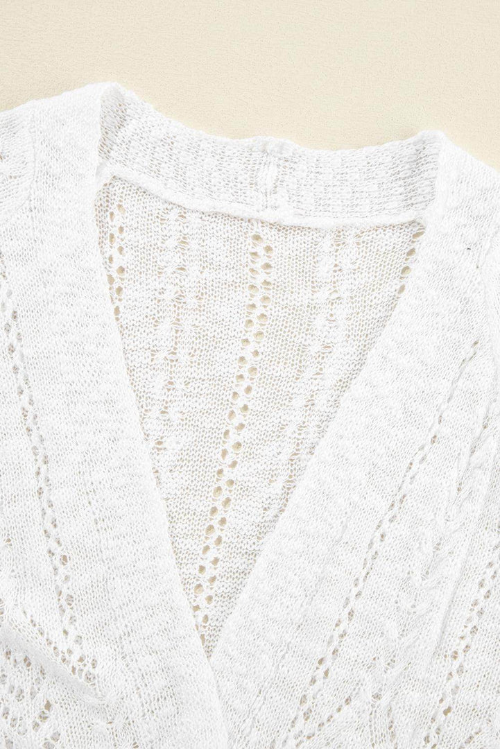 Black Solid Open Knit Cardigan - Fashion Queen -  21
