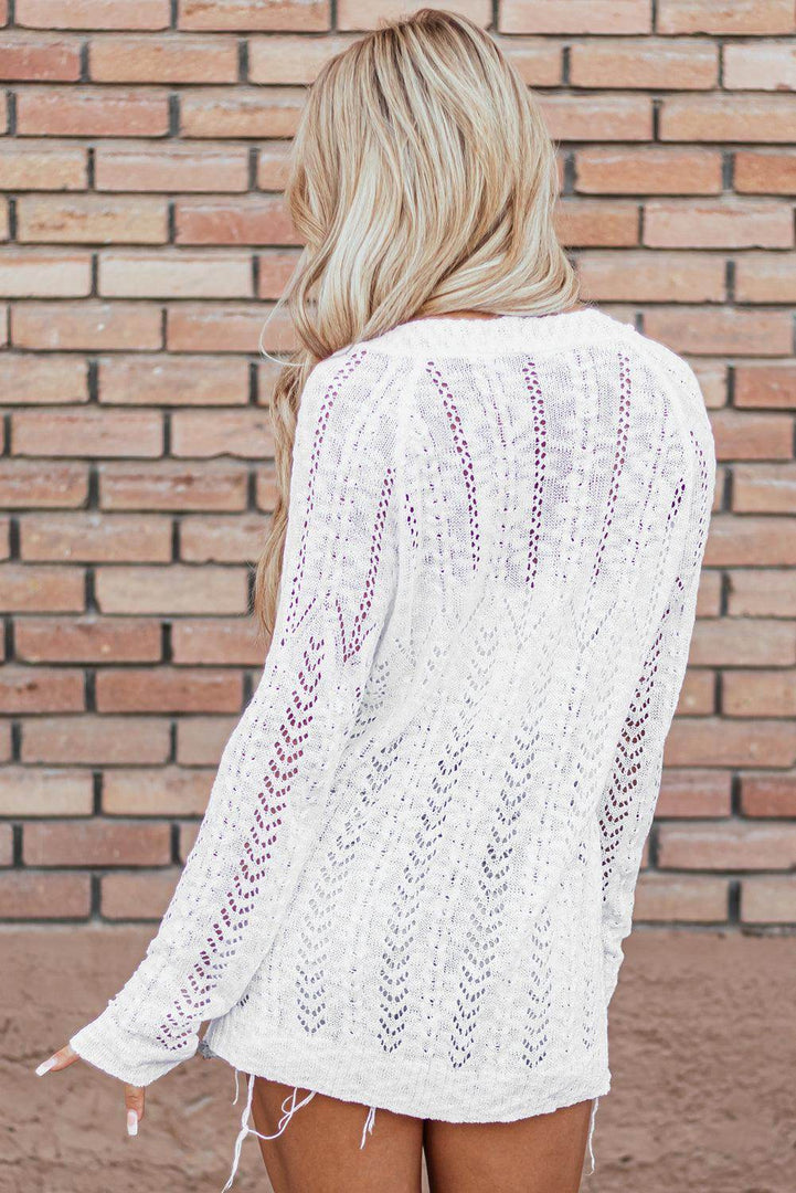 Black Solid Open Knit Cardigan - Fashion Queen -  4