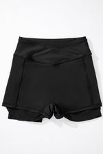 Load image into Gallery viewer, Black Solid Pocketed Crossover High Waist Swim Skort - Fashion Queen -  11
