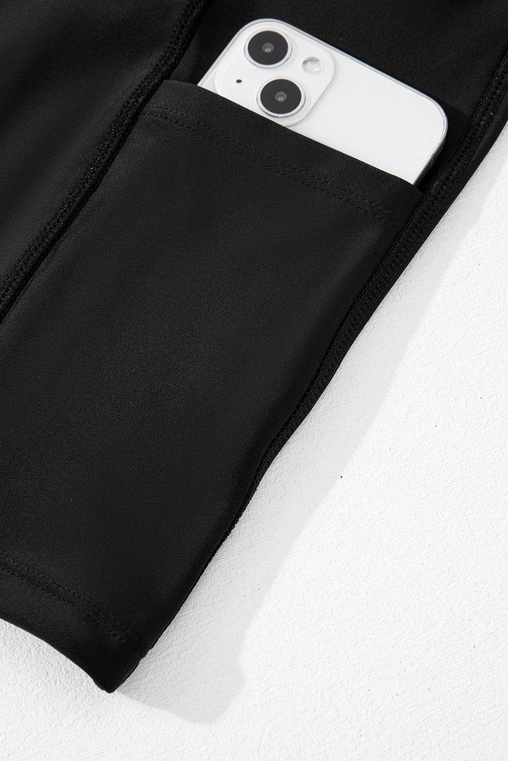 Black Solid Pocketed Crossover High Waist Swim Skort - Fashion Queen -  12