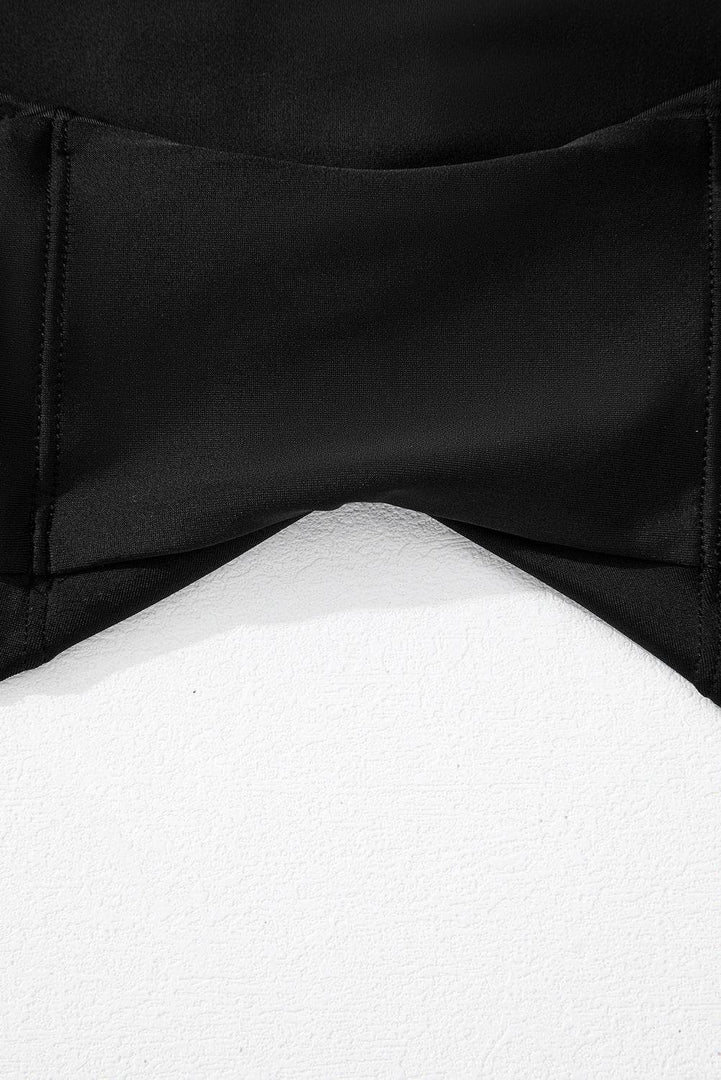 Black Solid Pocketed Crossover High Waist Swim Skort - Fashion Queen -  13