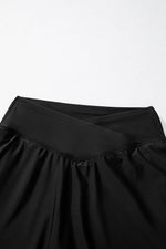 Load image into Gallery viewer, Black Solid Pocketed Crossover High Waist Swim Skort - Fashion Queen -  14
