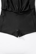 Load image into Gallery viewer, Black Solid Pocketed Crossover High Waist Swim Skort - Fashion Queen -  18
