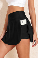 Load image into Gallery viewer, Black Solid Pocketed Crossover High Waist Swim Skort - Fashion Queen -  2
