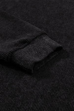 Load image into Gallery viewer, Black Solid Ribbed Knit Round Neck Pullover Sweatshirt - Fashion Queen -  26
