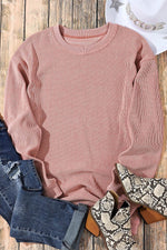 Load image into Gallery viewer, Black Solid Ribbed Knit Round Neck Pullover Sweatshirt - Fashion Queen -  29
