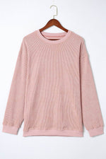 Load image into Gallery viewer, Black Solid Ribbed Knit Round Neck Pullover Sweatshirt - Fashion Queen -  30
