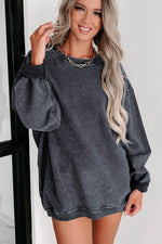 Load image into Gallery viewer, Black Solid Ribbed Knit Round Neck Pullover Sweatshirt - Fashion Queen -  8
