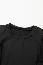 Load image into Gallery viewer, Black Solid Ruffled Mesh Patchwork Sleeve Bodysuit - Fashion Queen -  7
