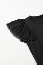 Load image into Gallery viewer, Black Solid Ruffled Mesh Patchwork Sleeve Bodysuit - Fashion Queen -  8
