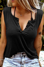 Load image into Gallery viewer, Black Solid Slim-fit V Neck Tank Top - Fashion Queen -  1
