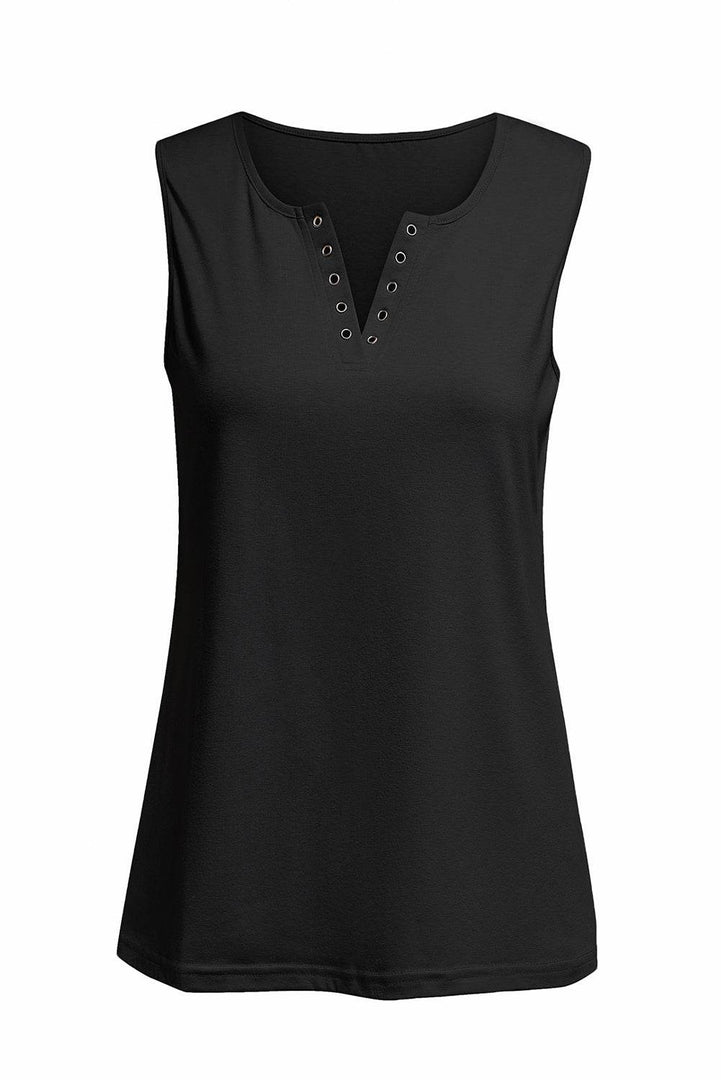 Black Solid Slim-fit V Neck Tank Top - Fashion Queen -  8