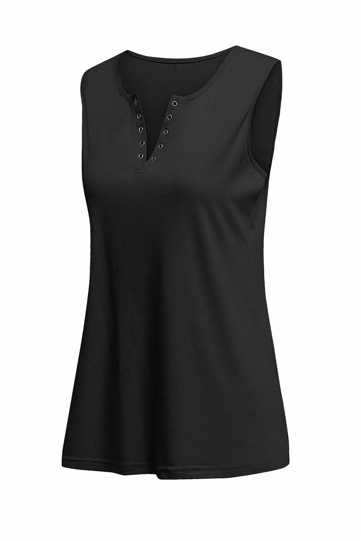 Black Solid Slim-fit V Neck Tank Top - Fashion Queen -  9
