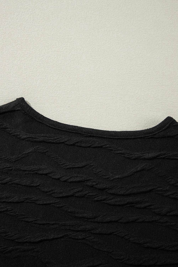 Black Solid Wavy Textured Slim Fit Long Sleeve T Shirt - Fashion Queen -  13