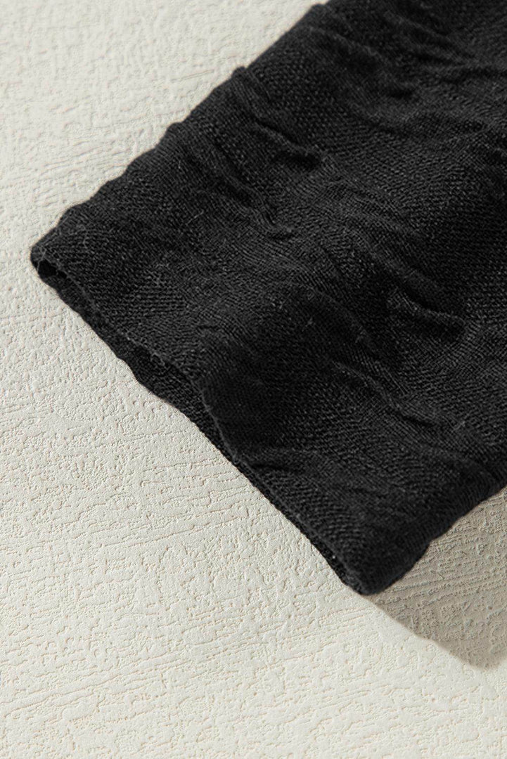 Black Solid Wavy Textured Slim Fit Long Sleeve T Shirt - Fashion Queen -  15