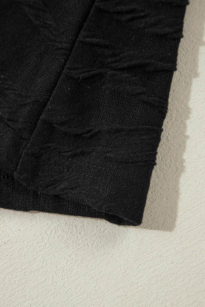 Black Solid Wavy Textured Slim Fit Long Sleeve T Shirt - Fashion Queen -  16