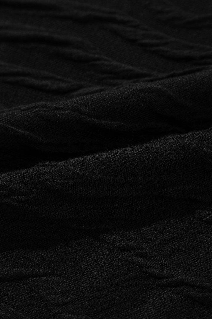 Black Solid Wavy Textured Slim Fit Long Sleeve T Shirt - Fashion Queen -  17