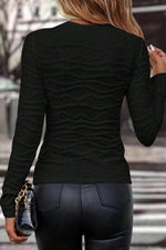 Load image into Gallery viewer, Black Solid Wavy Textured Slim Fit Long Sleeve T Shirt - Fashion Queen -  7
