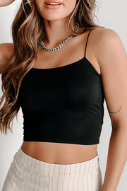 Black Spaghetti Strap Skinny Fit Cropped Tank Top - Fashion Queen -  1