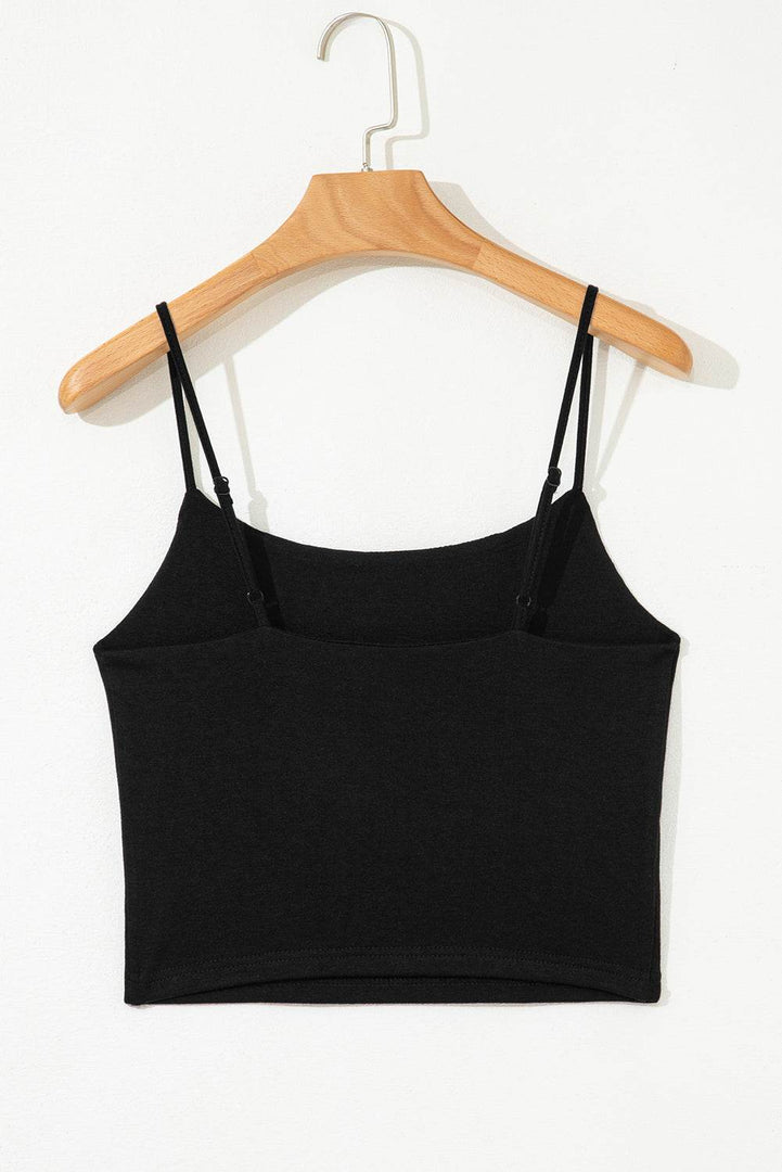 Black Spaghetti Strap Skinny Fit Cropped Tank Top - Fashion Queen -  10