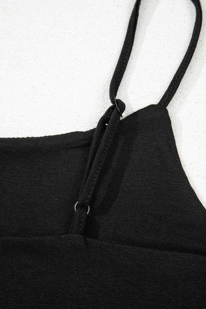 Black Spaghetti Strap Skinny Fit Cropped Tank Top - Fashion Queen -  11