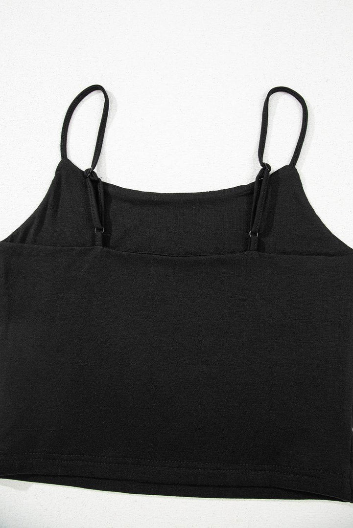Black Spaghetti Strap Skinny Fit Cropped Tank Top - Fashion Queen -  12
