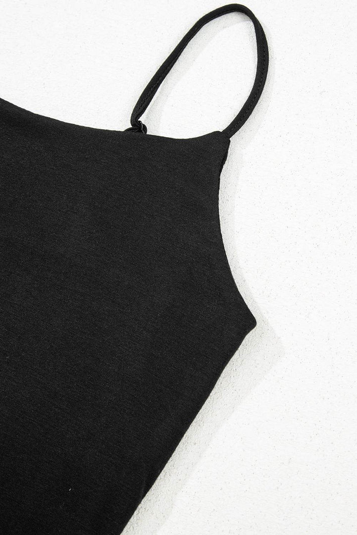 Black Spaghetti Strap Skinny Fit Cropped Tank Top - Fashion Queen -  14