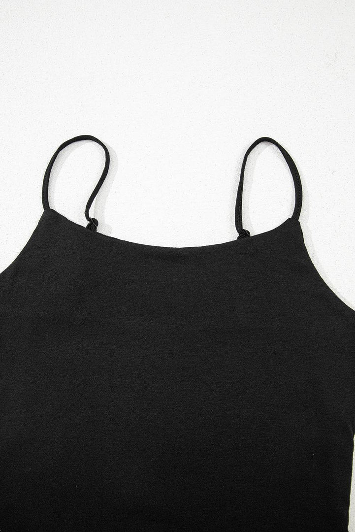 Black Spaghetti Strap Skinny Fit Cropped Tank Top - Fashion Queen -  15