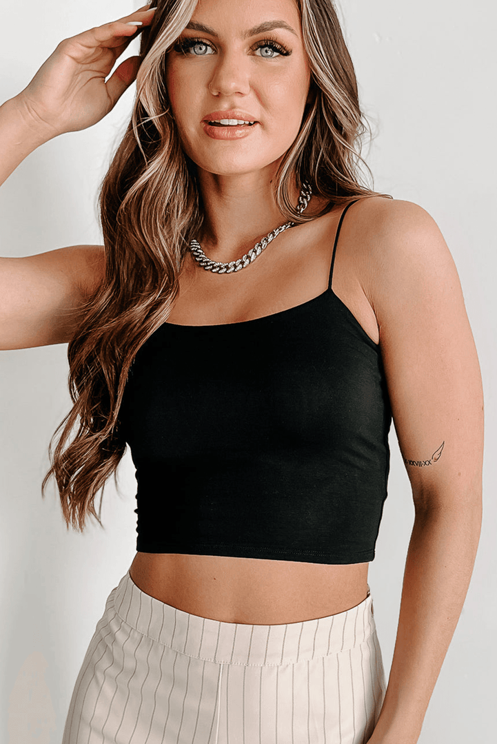 Black Spaghetti Strap Skinny Fit Cropped Tank Top - Fashion Queen -  8