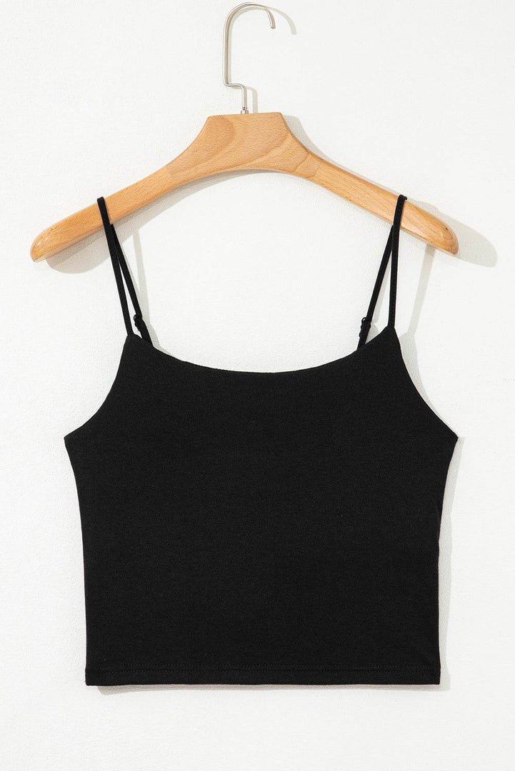 Black Spaghetti Strap Skinny Fit Cropped Tank Top - Fashion Queen -  9