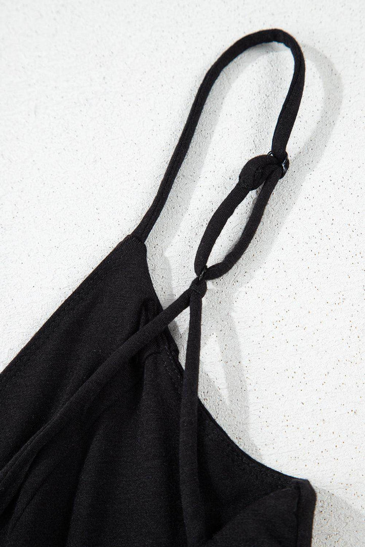 Black Spaghetti Straps Open Back Pleated Wide Leg Jumpsuit - Fashion Queen -  12