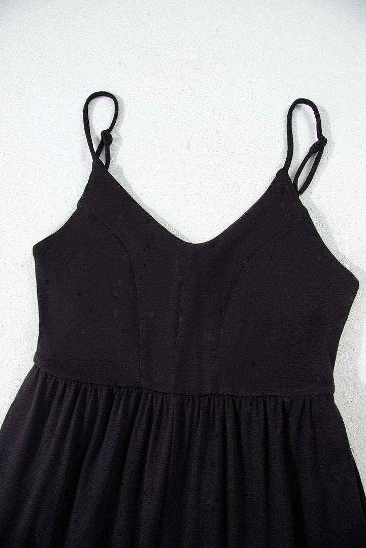 Black Spaghetti Straps Open Back Pleated Wide Leg Jumpsuit - Fashion Queen -  16