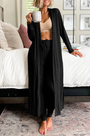 Black Split Long Cardigan and Skinny Pants Lounge Set - Fashion Queen -  1
