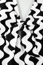 Load image into Gallery viewer, Black Stripe Bowknot Ricrac Print V Neck Low Back Cut One Piece Swimsuit - Fashion Queen -  20
