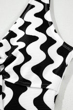 Load image into Gallery viewer, Black Stripe Bowknot Ricrac Print V Neck Low Back Cut One Piece Swimsuit - Fashion Queen -  21
