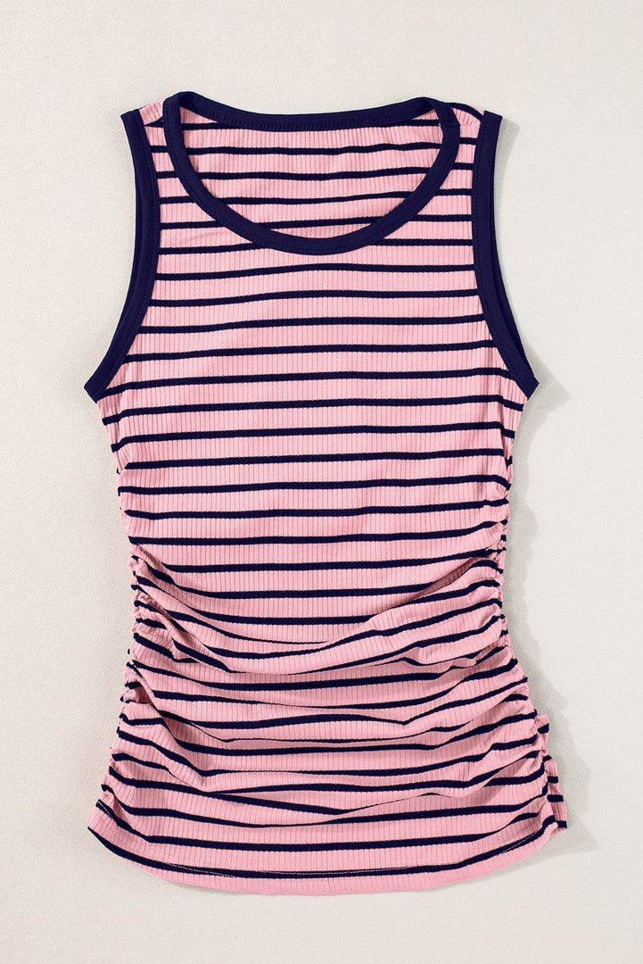 Black Stripe Contrast Round Neck Sleeveless Slim Top - Fashion Queen -  10