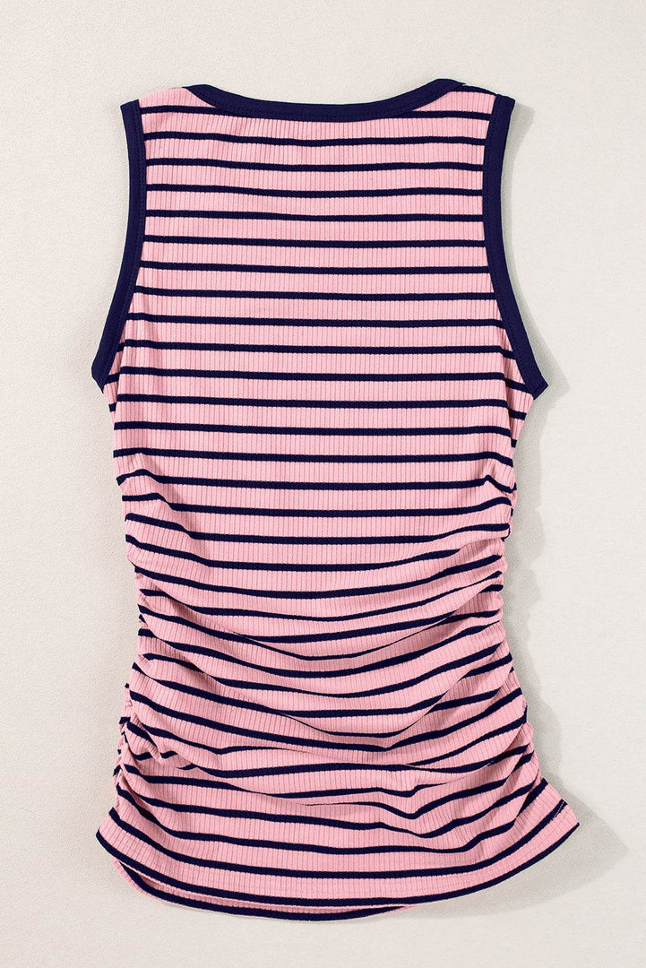 Black Stripe Contrast Round Neck Sleeveless Slim Top - Fashion Queen -  11