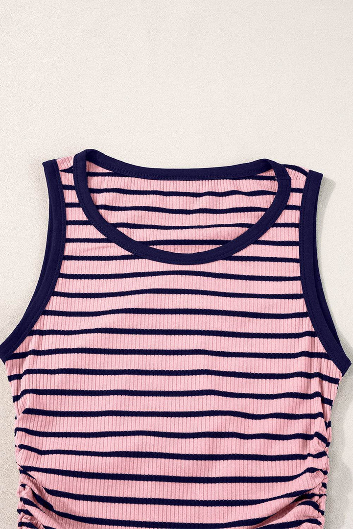 Black Stripe Contrast Round Neck Sleeveless Slim Top - Fashion Queen -  12
