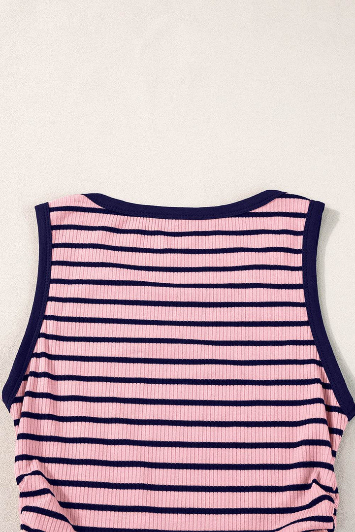 Black Stripe Contrast Round Neck Sleeveless Slim Top - Fashion Queen -  13