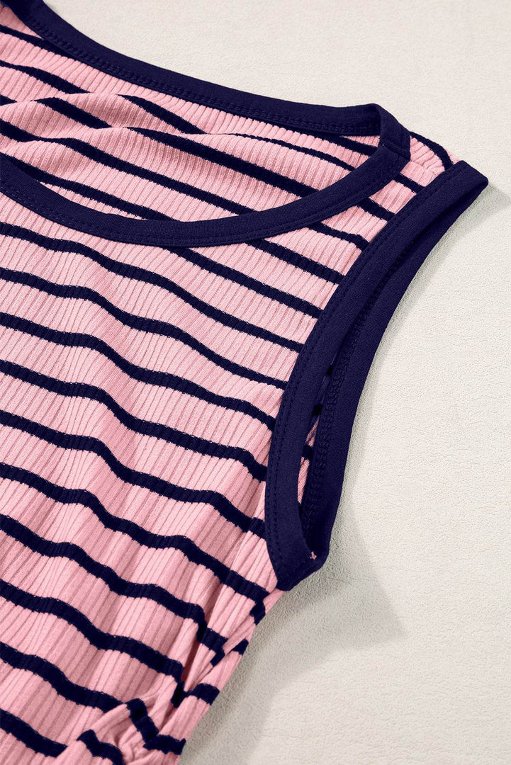Black Stripe Contrast Round Neck Sleeveless Slim Top - Fashion Queen -  15