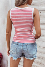 Load image into Gallery viewer, Black Stripe Contrast Round Neck Sleeveless Slim Top - Fashion Queen -  20
