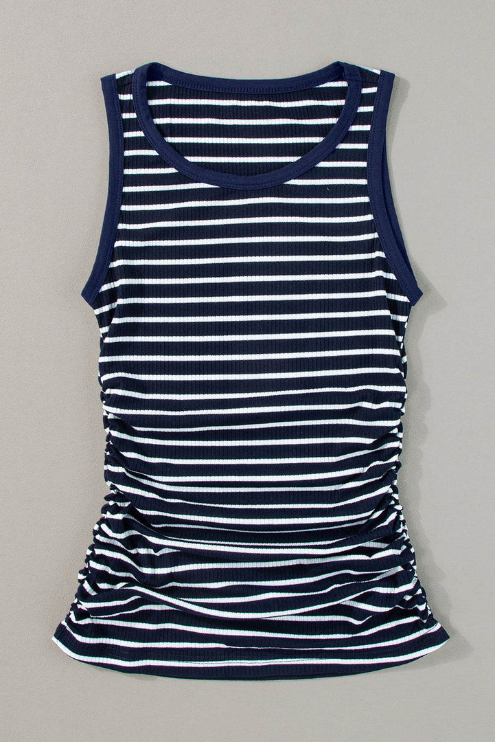 Black Stripe Contrast Round Neck Sleeveless Slim Top - Fashion Queen -  30