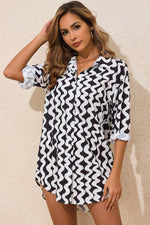 Load image into Gallery viewer, Black Stripe Print Loose Fit Open Front Beach Cover Up - Fashion Queen -  10
