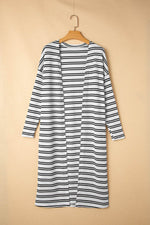 Load image into Gallery viewer, Black Stripe Print Open Front Duster Cardigan - Fashion Queen -  12
